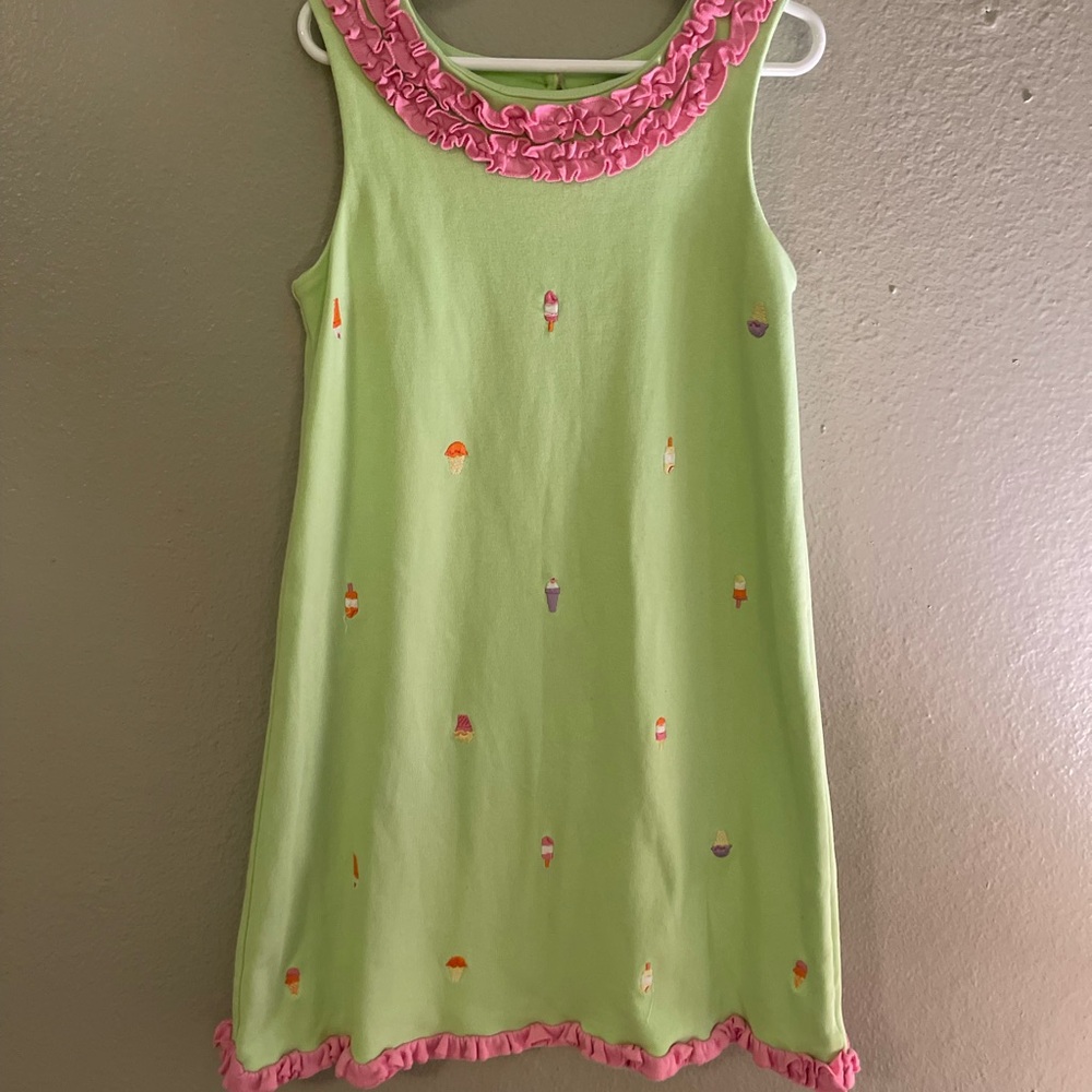 Green Kids Dress with Pink Accents summertime fun icecream size 8